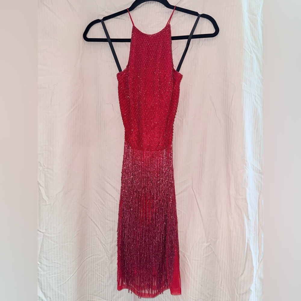 Primavera Couture Red Sequin Babydoll Mini Dress